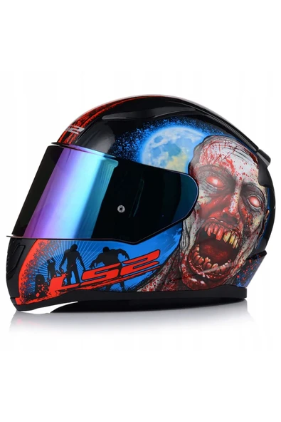 LS2 Rapıd 2 Zombıe Kapalı Motosiklet Kaskı  Gökkuşağı Camlı - Resim 2
