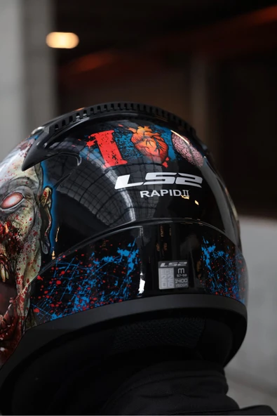 LS2 RAPID 2 ZOMBIE SİYAH-KIRMIZI KASK - Resim 8