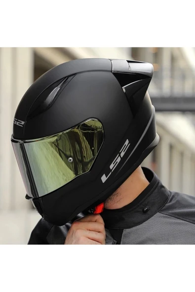 LS2 Rapıd 2 Race Mat Siyah Fullface Motosiklet Kaskı Gold Camlı - Resim 3