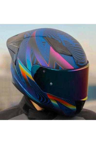 LS2 Rapid 2 Optik Race Full Face Motosiklet Kaskı Yarış Spoiler Şeffaf Gökkuşağı Vizörlü - Resim 6