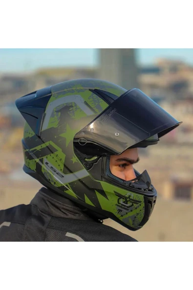 LS2 Rapid 2 Thunder Birds Race Full Face Motosiklet Kaskı Yarış Spoiler Siyah Vizörlü - Resim 2