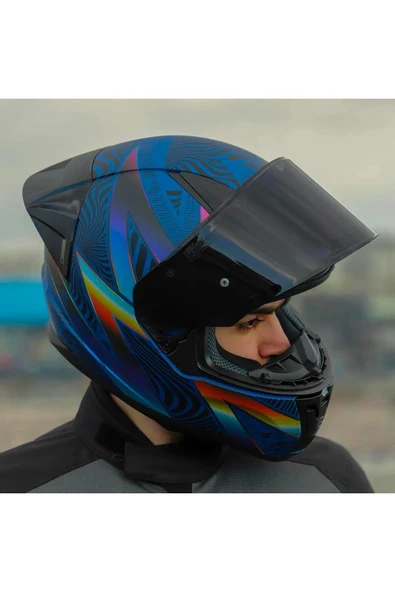 LS2 Rapid 2 Optik Race Full Face Motosiklet Kaskı Yarış Spoiler Siyah Vizörlü - Resim 4