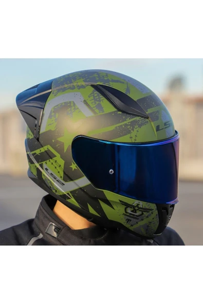 LS2 RAPID II RACE THUNDER BIRDS MAT YEŞİL MOTOSİKLET KASKI MAVİ CAMLI - Resim 3