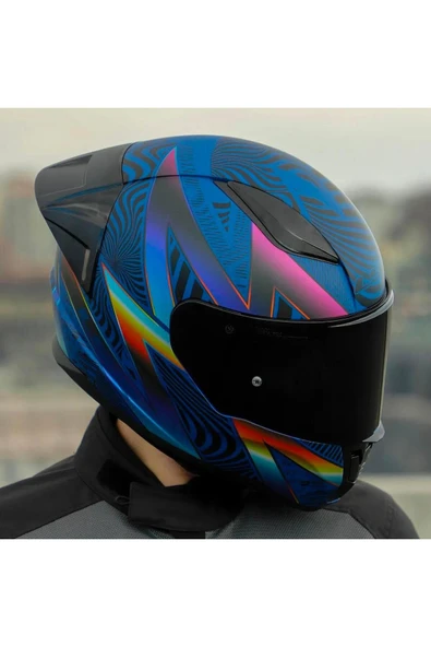 LS2 Rapid 2 Optik Race Full Face Motosiklet Kaskı Yarış Spoiler Siyah Vizörlü - Resim 6