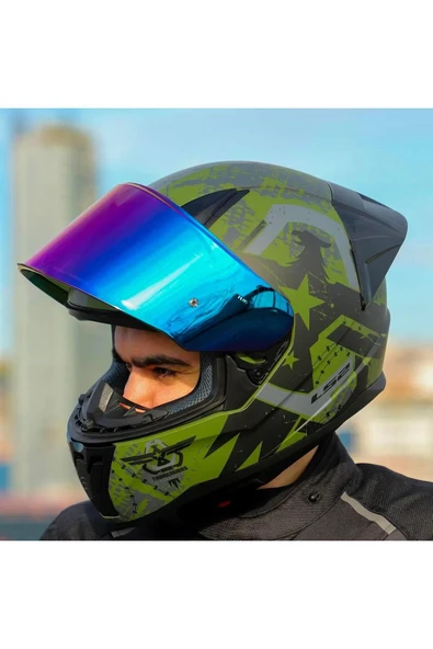 LS2 Rapid 2 Thunder Birds Race Full Face Motosiklet Kaskı Yarış Spoiler Şeffaf Gökkuşağı Vizörl - Resim 5