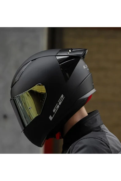 LS2 Rapıd 2 Race Mat Siyah Fullface Motosiklet Kaskı Gold Camlı - Resim 5