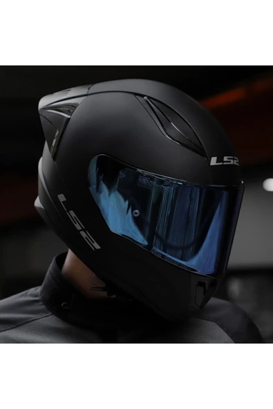 LS2 Rapıd 2 Race Mat Siyah Fullface Motosiklet Kaskı Mavi Camlı - Resim 3