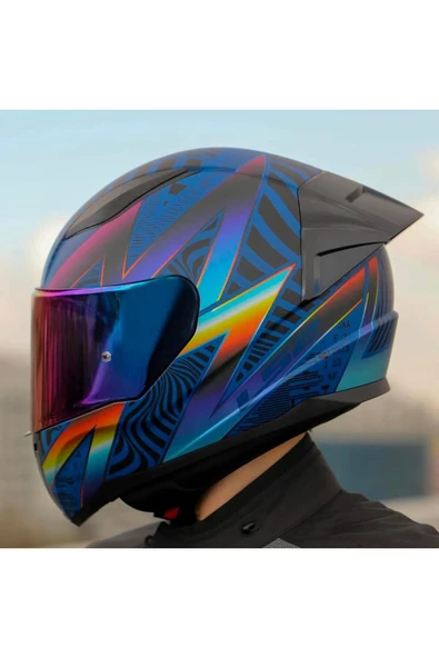 LS2 Rapid 2 Optik Race Full Face Motosiklet Kaskı Yarış Spoiler Şeffaf Gökkuşağı Vizörlü - Resim 2