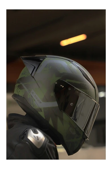 LS2 RAPID II RACE THUNDER BIRDS MAT YEŞİL MOTOSİKLET KASKI GRİ CAMLI - Resim 5