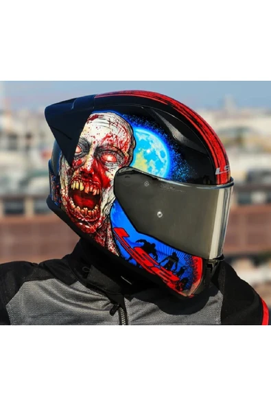 LS2 Rapıd 2 Race Zombıe Kapalı Motosiklet Kaskı Gri Camlı - Resim 2