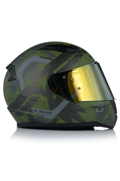 LS2 RAPID II THUNDER BIRDS MAT YEŞİL MOTOSİKLET KASKI GOLD CAMLI - Resim 2