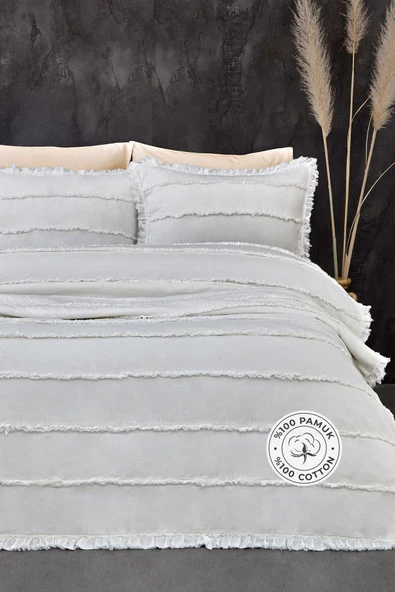 Pamuklu Echos Yatak Örtüsü Takımı Günlük Tek Kişilik 2 Parça Dolgulu El İşi Beyaz