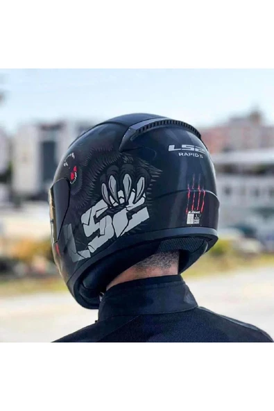 LS2 Rapid 2 Clawn Full Face Motosiklet Kaskı Siyah Vizörlü - Resim 5