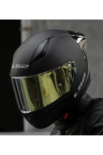 LS2 Rapıd 2 Race Mat Siyah Fullface Motosiklet Kaskı Gold Camlı - Resim 4