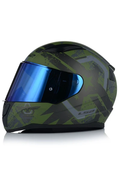 LS2 RAPID II THUNDER BIRDS MAT YEŞİL MOTOSİKLET KASKI MAVİ CAMLI - Resim 2