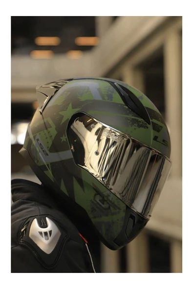 LS2 RAPID II RACE THUNDER BIRDS MAT YEŞİL MOTOSİKLET KASKI GRİ CAMLI - Resim 4