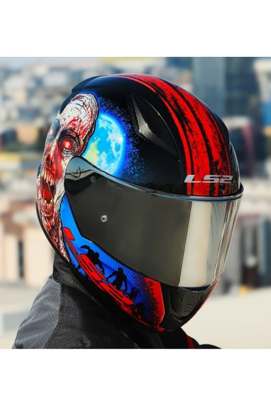 LS2 Rapıd 2 Zombıe Kapalı Motosiklet Kaskı Gri Camlı - Resim 3