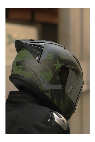 LS2 RAPID II RACE THUNDER BIRDS MAT YEŞİL MOTOSİKLET KASKI GRİ CAMLI - Resim 6