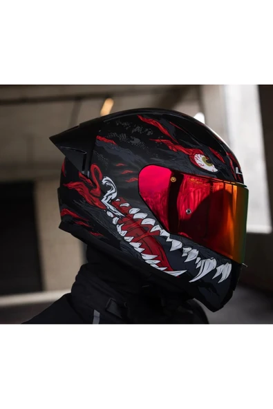 LS2 Rapıd 2 Race Kaıju Fullface Motosiklet Kaskı Kırmızı Camlı - Resim 4