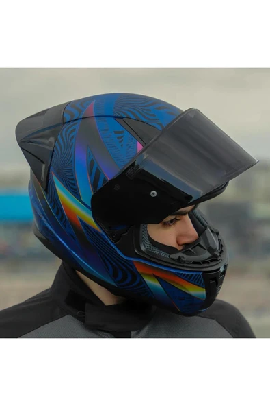 LS2 Rapid 2 Optik Race Full Face Motosiklet Kaskı Yarış Spoiler Siyah Vizörlü - Resim 4