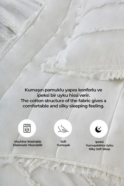 Pamuklu Echos Yatak Örtüsü Takımı Günlük Tek Kişilik 2 Parça Dolgulu El İşi Beyaz - 5
