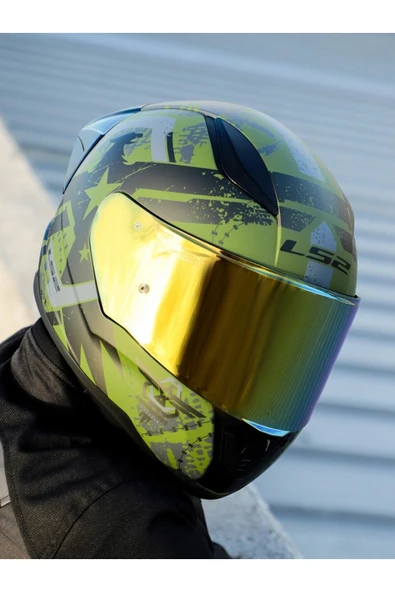 LS2 RAPID II RACE THUNDER BIRDS MAT YEŞİL MOTOSİKLET KASKI GOLD CAMLI - Resim 5