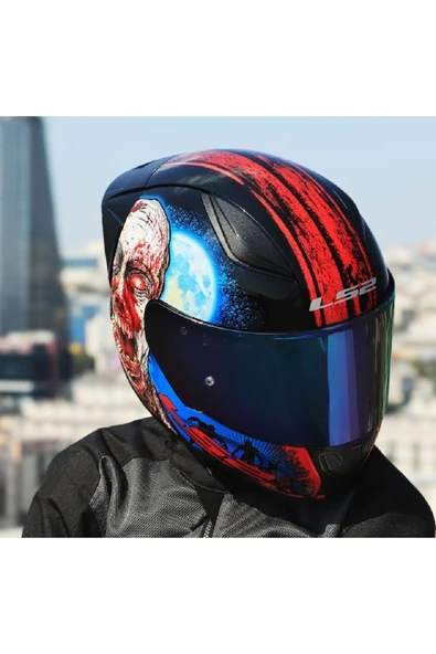LS2 Rapıd 2 Race Zombıe Kapalı Motosiklet Kaskı Gökkuşağı Camlı - Resim 2