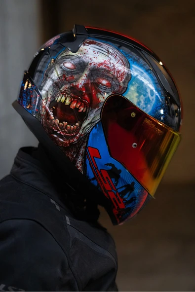 LS2 RAPID 2 ZOMBIE SİYAH-KIRMIZI KASK - Resim 3