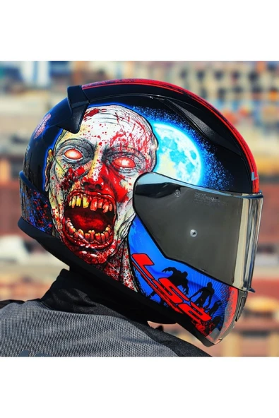 LS2 Rapıd 2 Zombıe Kapalı Motosiklet Kaskı Gri Camlı - Resim 2