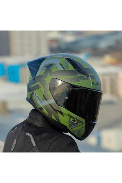 LS2 Rapid 2 Thunder Birds Race Full Face Motosiklet Kaskı Yarış Spoiler Siyah Vizörlü - Resim 4