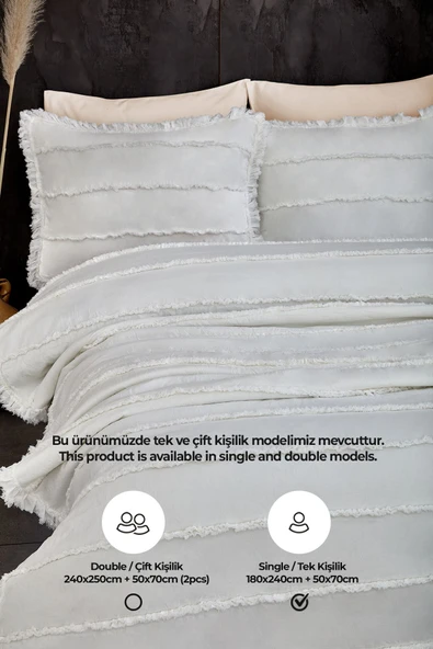 Pamuklu Echos Yatak Örtüsü Takımı Günlük Tek Kişilik 2 Parça Dolgulu El İşi Beyaz - 4
