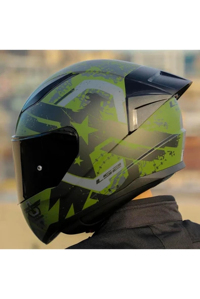 LS2 Rapid 2 Thunder Birds Race Full Face Motosiklet Kaskı Yarış Spoiler Siyah Vizörlü - Resim 7