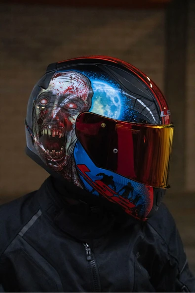 LS2 RAPID 2 ZOMBIE SİYAH-KIRMIZI KASK - Resim 2