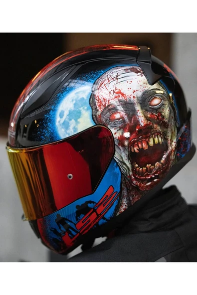 LS2 Rapıd 2 Zombıe Fullface Motosiklet Kaskı Kırmızı Camlı - Resim 3