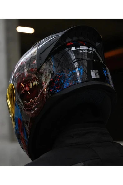 LS2 Rapıd 2 Race Zombıe Fullface Motosiklet Kaskı Kırmızı Camlı - Resim 3