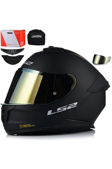 LS2 Stream 2 Mat Siyah Kapalı Motosiklet Kaskı Gold Camlı - Resim 2