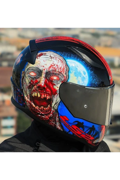 LS2 Rapıd 2 Zombıe Kapalı Motosiklet Kaskı Gri Camlı - Resim 4