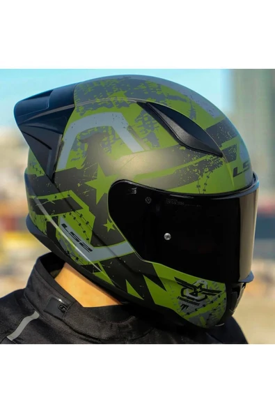 LS2 Rapid 2 Thunder Birds Race Full Face Motosiklet Kaskı Yarış Spoiler Siyah Vizörlü - Resim 5