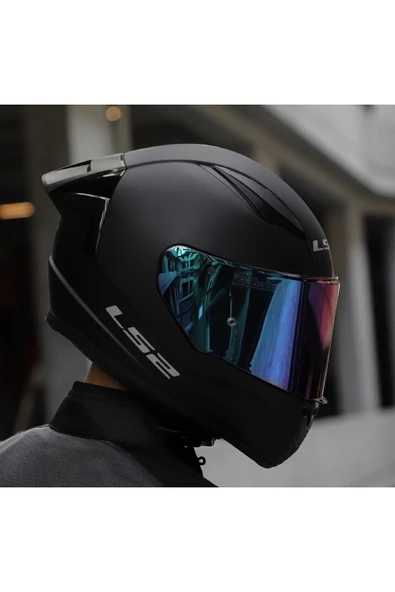 LS2 Rapıd 2 Race Mat Siyah Fullface Motosiklet Kaskı Gökkuşağı Camlı - Resim 2