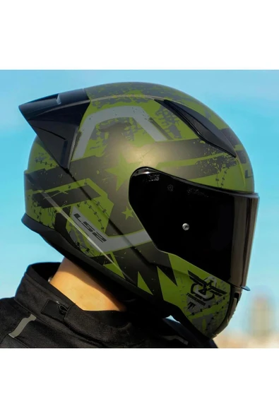 LS2 Rapid 2 Thunder Birds Race Full Face Motosiklet Kaskı Yarış Spoiler Siyah Vizörlü ürün görseli