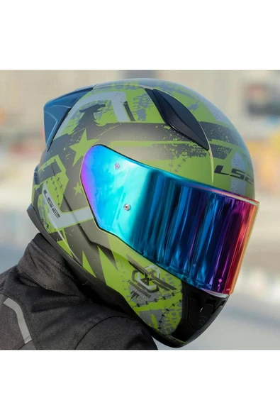 LS2 Rapid 2 Thunder Birds Race Full Face Motosiklet Kaskı Yarış Spoiler Şeffaf Gökkuşağı Vizörl ürün görseli