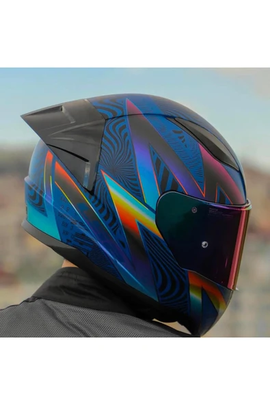 LS2 Rapid 2 Optik Race Full Face Motosiklet Kaskı Yarış Spoiler Şeffaf Gökkuşağı Vizörlü - Resim 3