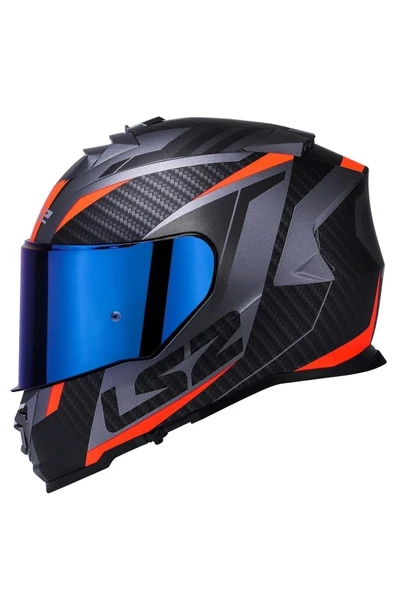 LS2 Storm 2 Racer Turuncu Kapalı Motosiklet Kaskı Mavi Camlı - Resim 4