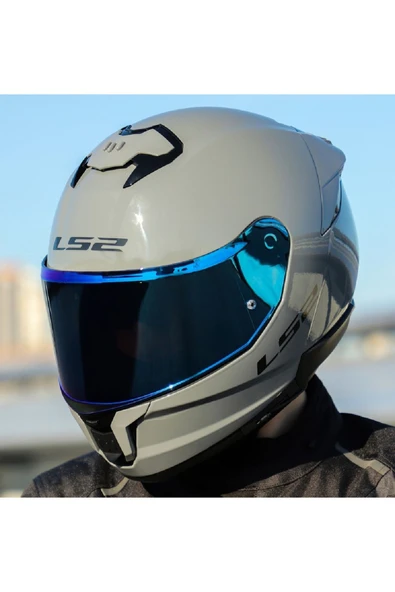 LS2 Stream 2 Nardo Gri Full Face Motosiklet Kaskı Mavi Camlı - Resim 2
