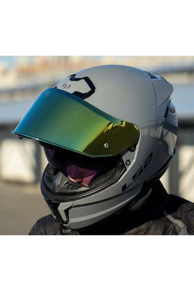 LS2 Stream 2 Nardo Gri Kapalı Motosiklet Kaskı Gold Camlı - Resim 5