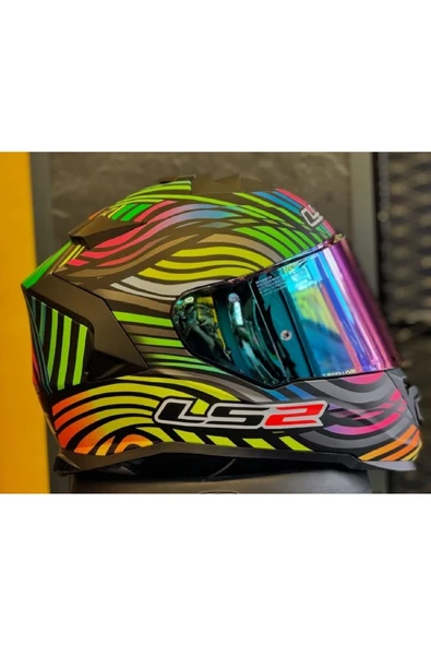 LS2 Storm 2 Power Mat Siyah-gökkuşağı  Kapalı Motosiklet Kaskı Gökkuşağı Camlı - Resim 3