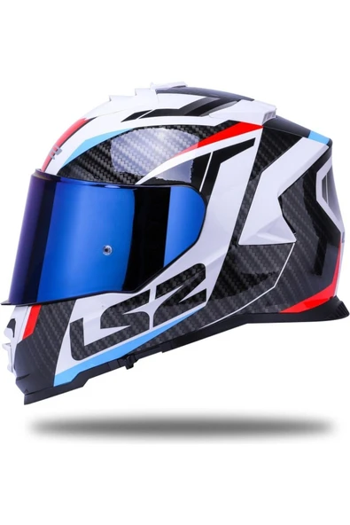 LS2 Storm 2 Racer Beyaz Kapalı Motosiklet Kaskı Mavi Camlı - Resim 4