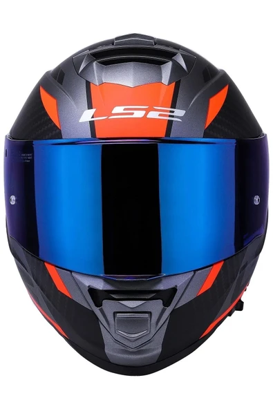 LS2 Storm 2 Racer Turuncu Kapalı Motosiklet Kaskı Mavi Camlı - Resim 3