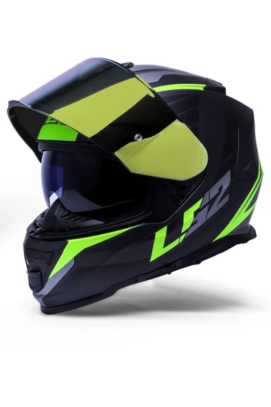LS2 Storm 2 Nerve Neon Sarı  Kapalı Motosiklet Kaskı Gold Camlı - Resim 2