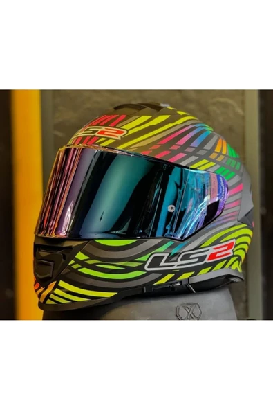 LS2 Storm 2 Power Mat Siyah-gökkuşağı  Kapalı Motosiklet Kaskı Gökkuşağı Camlı ürün görseli